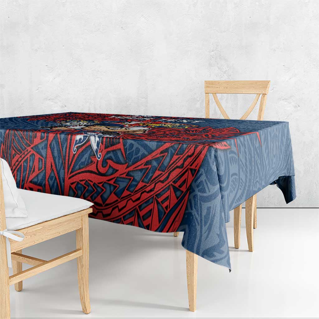Personalised Sydney Roosters Tablecloth Polynesian Tribal Pattern With Rugby Rooster Mascot Art