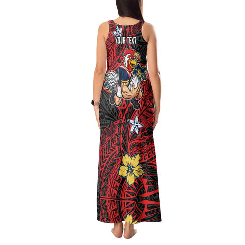 Personalised Sydney Roosters Tank Maxi Dress Polynesian Tribal Pattern With Rugby Rooster Mascot Art