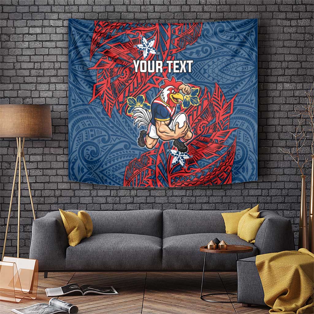 Personalised Sydney Roosters Tapestry Polynesian Tribal Pattern With Rugby Rooster Mascot Art