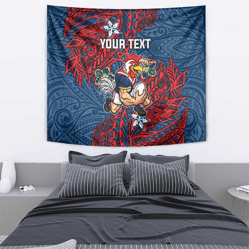 Personalised Sydney Roosters Tapestry Polynesian Tribal Pattern With Rugby Rooster Mascot Art