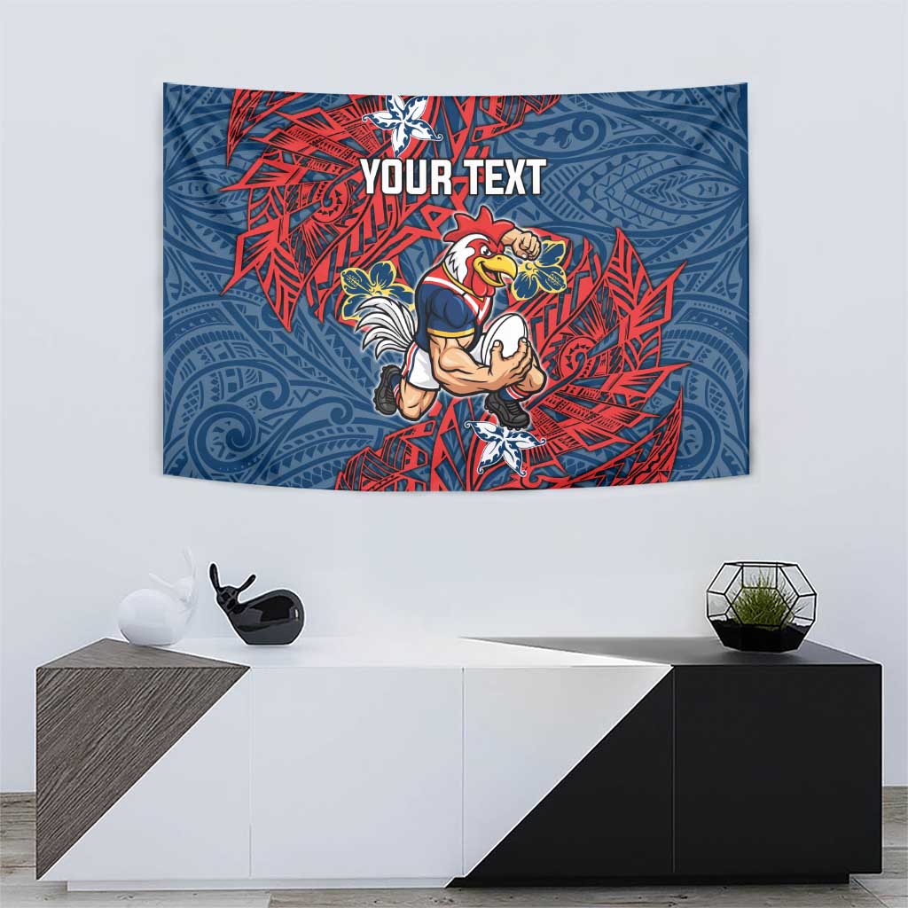 Personalised Sydney Roosters Tapestry Polynesian Tribal Pattern With Rugby Rooster Mascot Art