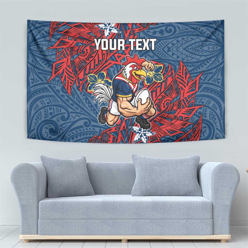 Personalised Sydney Roosters Tapestry Polynesian Tribal Pattern With Rugby Rooster Mascot Art