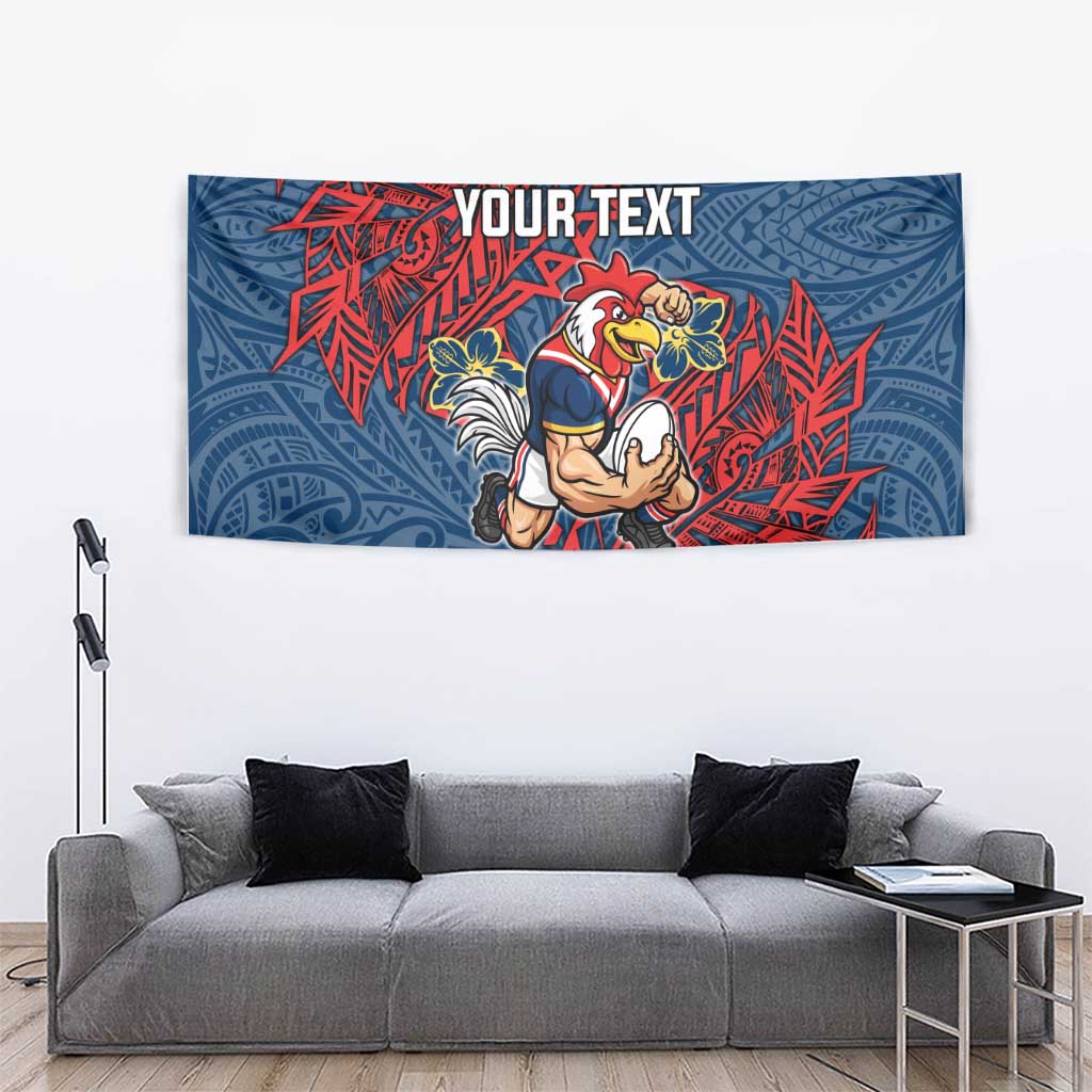 Personalised Sydney Roosters Tapestry Polynesian Tribal Pattern With Rugby Rooster Mascot Art