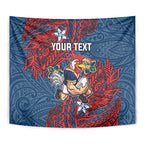 Personalised Sydney Roosters Tapestry Polynesian Tribal Pattern With Rugby Rooster Mascot Art