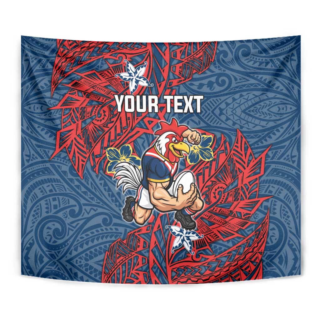 Personalised Sydney Roosters Tapestry Polynesian Tribal Pattern With Rugby Rooster Mascot Art