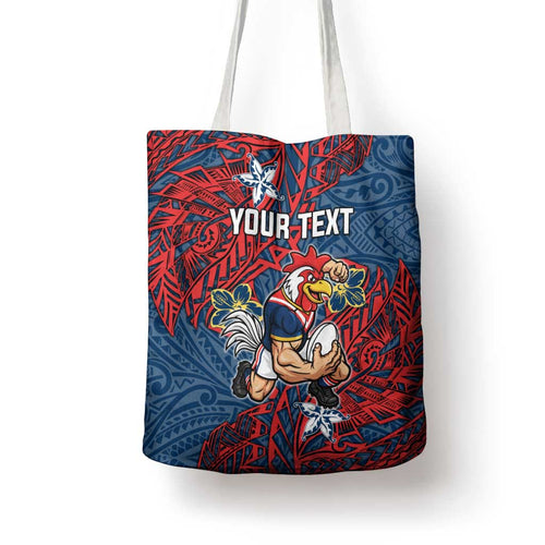 Personalised Sydney Roosters Tote Bag Polynesian Tribal Pattern With Rugby Rooster Mascot Art