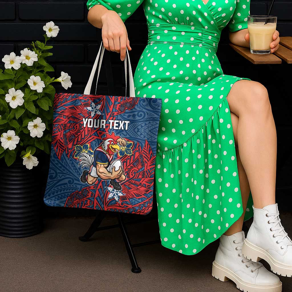 Personalised Sydney Roosters Tote Bag Polynesian Tribal Pattern With Rugby Rooster Mascot Art