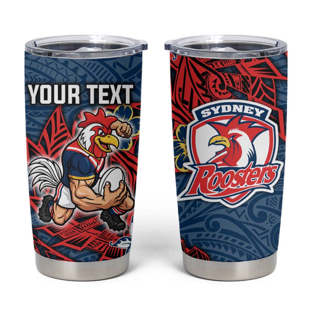 Personalised Sydney Roosters Tumbler Cup Polynesian Tribal Pattern With Rugby Rooster Mascot Art