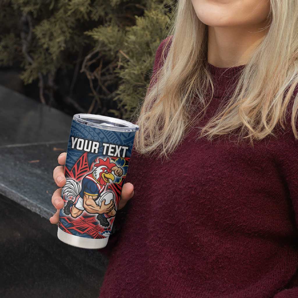 Personalised Sydney Roosters Tumbler Cup Polynesian Tribal Pattern With Rugby Rooster Mascot Art