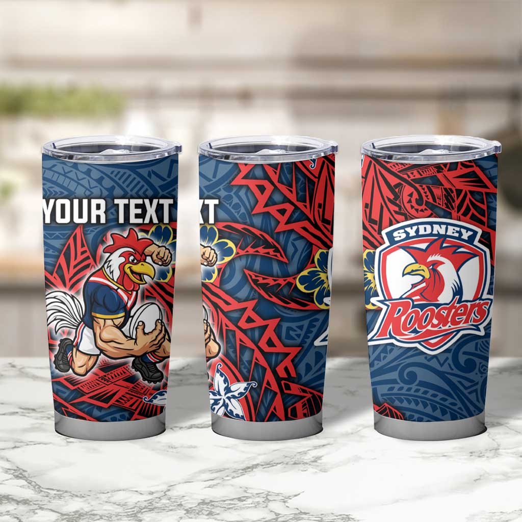 Personalised Sydney Roosters Tumbler Cup Polynesian Tribal Pattern With Rugby Rooster Mascot Art