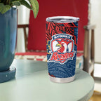 Personalised Sydney Roosters Tumbler Cup Polynesian Tribal Pattern With Rugby Rooster Mascot Art