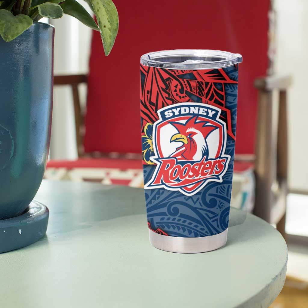 Personalised Sydney Roosters Tumbler Cup Polynesian Tribal Pattern With Rugby Rooster Mascot Art
