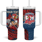 Personalised Sydney Roosters Tumbler With Handle Polynesian Tribal Pattern With Rugby Rooster Mascot Art