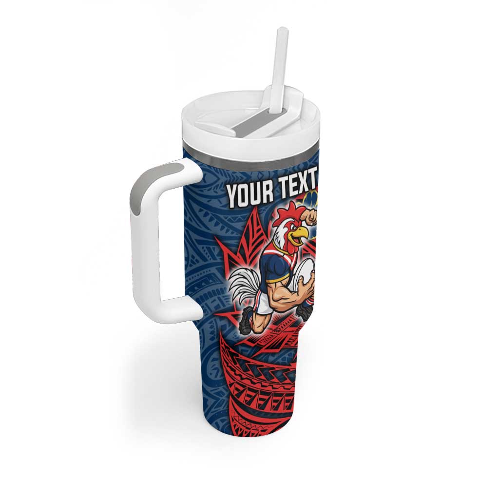 Personalised Sydney Roosters Tumbler With Handle Polynesian Tribal Pattern With Rugby Rooster Mascot Art