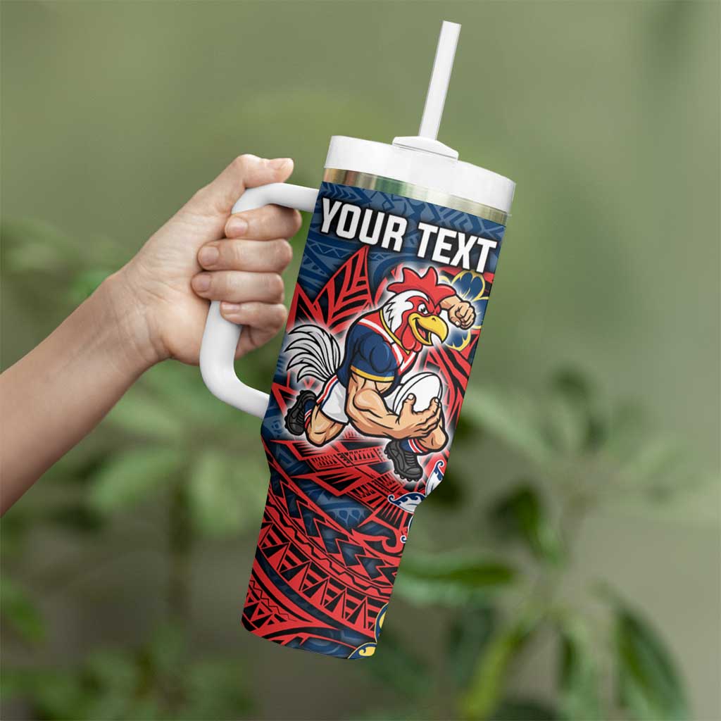 Personalised Sydney Roosters Tumbler With Handle Polynesian Tribal Pattern With Rugby Rooster Mascot Art