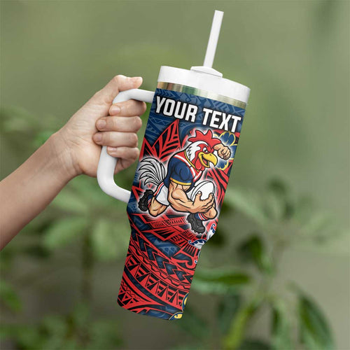Personalised Sydney Roosters Tumbler With Handle Polynesian Tribal Pattern With Rugby Rooster Mascot Art