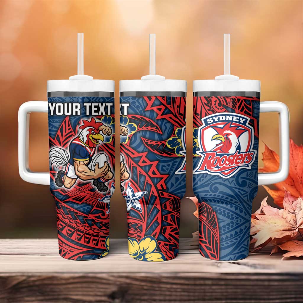Personalised Sydney Roosters Tumbler With Handle Polynesian Tribal Pattern With Rugby Rooster Mascot Art
