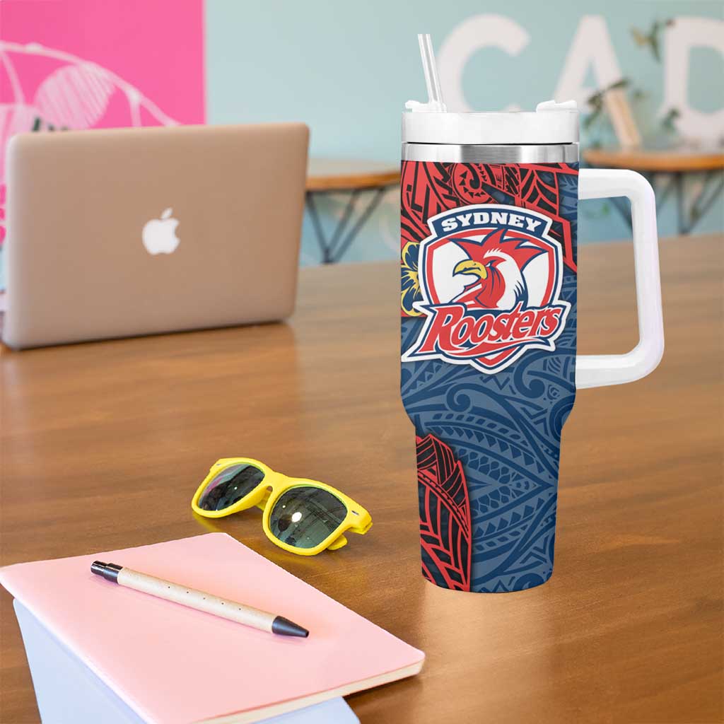 Personalised Sydney Roosters Tumbler With Handle Polynesian Tribal Pattern With Rugby Rooster Mascot Art