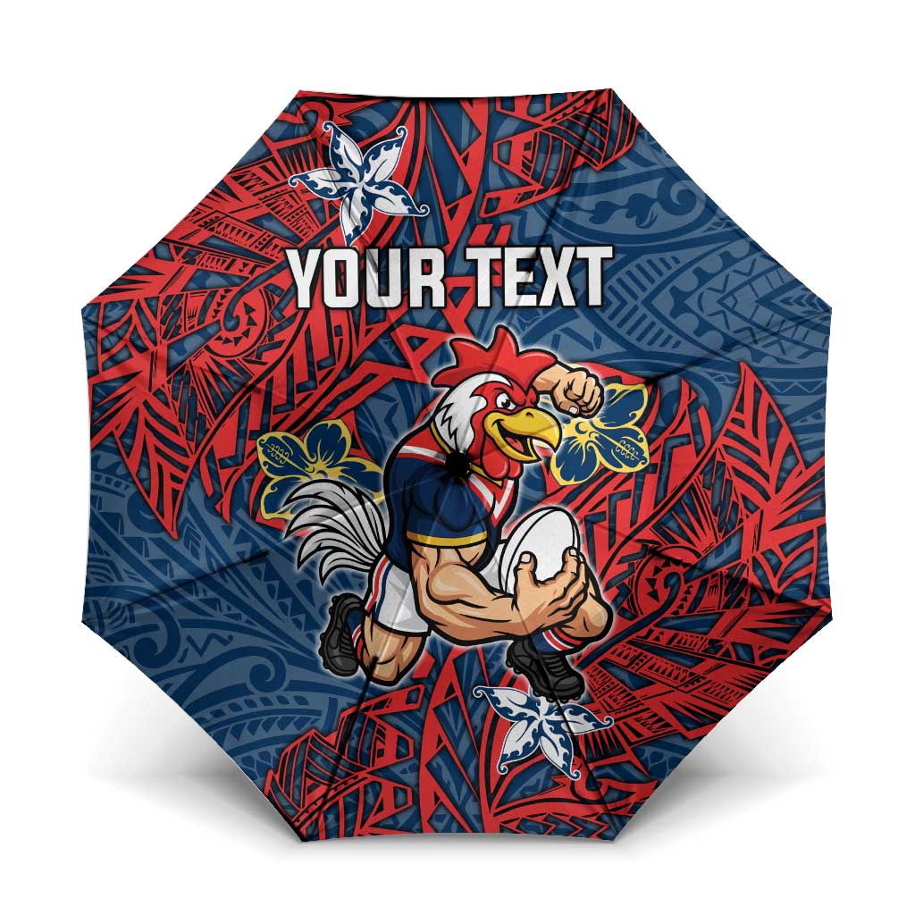 Personalised Sydney Roosters Umbrella Polynesian Tribal Pattern With Rugby Rooster Mascot Art