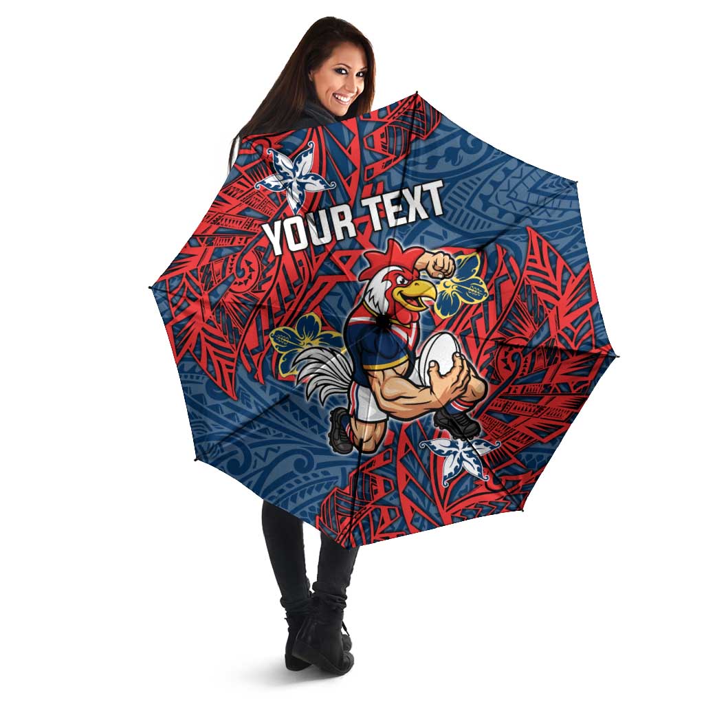 Personalised Sydney Roosters Umbrella Polynesian Tribal Pattern With Rugby Rooster Mascot Art
