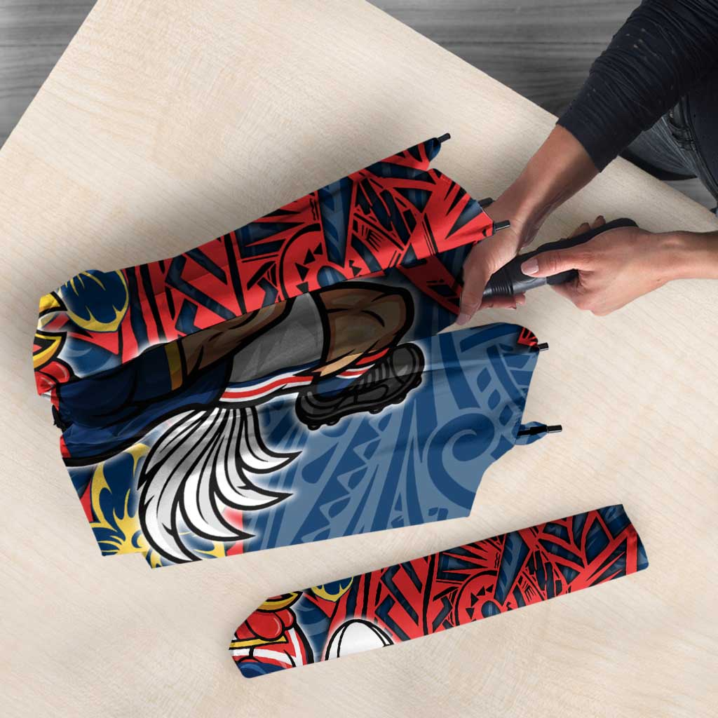 Personalised Sydney Roosters Umbrella Polynesian Tribal Pattern With Rugby Rooster Mascot Art