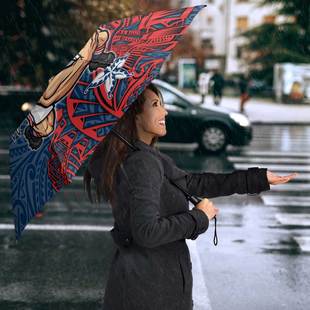 Personalised Sydney Roosters Umbrella Polynesian Tribal Pattern With Rugby Rooster Mascot Art