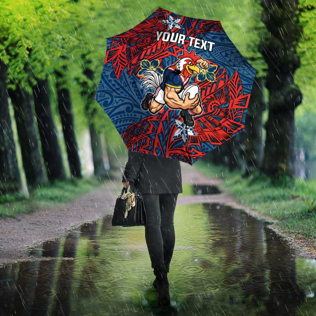 Personalised Sydney Roosters Umbrella Polynesian Tribal Pattern With Rugby Rooster Mascot Art