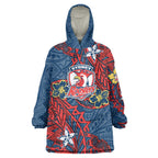 Personalised Sydney Roosters Wearable Blanket Hoodie Polynesian Tribal Pattern With Rugby Rooster Mascot Art