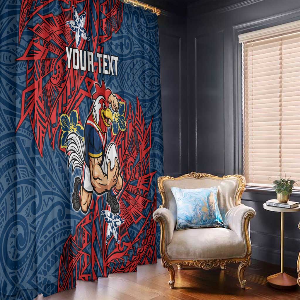 Personalised Sydney Roosters Window Curtain Polynesian Tribal Pattern With Rugby Rooster Mascot Art