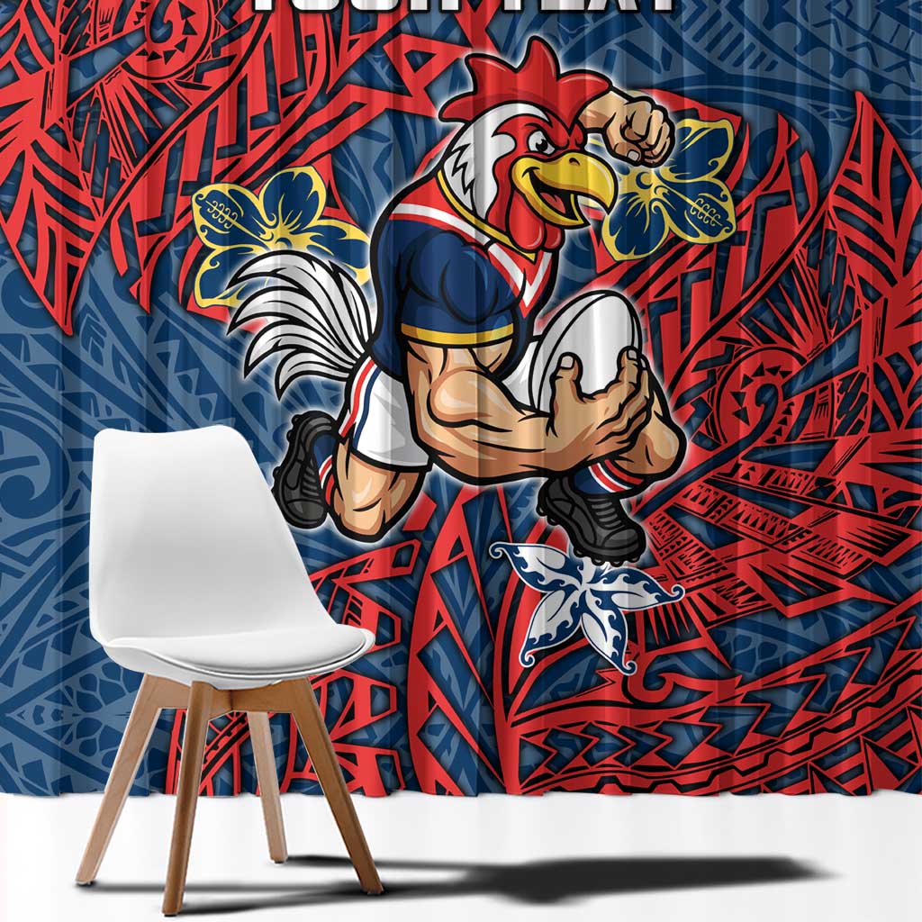 Personalised Sydney Roosters Window Curtain Polynesian Tribal Pattern With Rugby Rooster Mascot Art