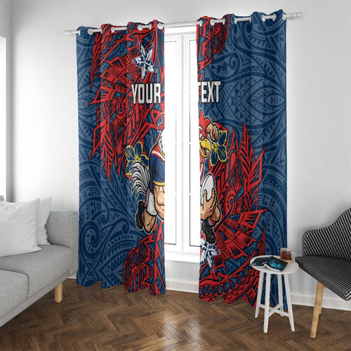 Personalised Sydney Roosters Window Curtain Polynesian Tribal Pattern With Rugby Rooster Mascot Art