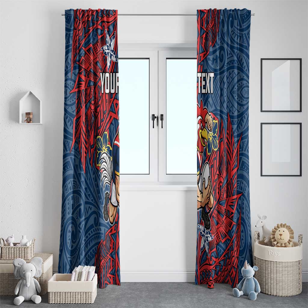 Personalised Sydney Roosters Window Curtain Polynesian Tribal Pattern With Rugby Rooster Mascot Art