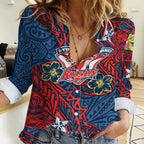 Personalised Sydney Roosters Women Casual Shirt Polynesian Tribal Pattern With Rugby Rooster Mascot Art