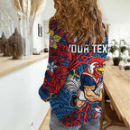 Personalised Sydney Roosters Women Casual Shirt Polynesian Tribal Pattern With Rugby Rooster Mascot Art