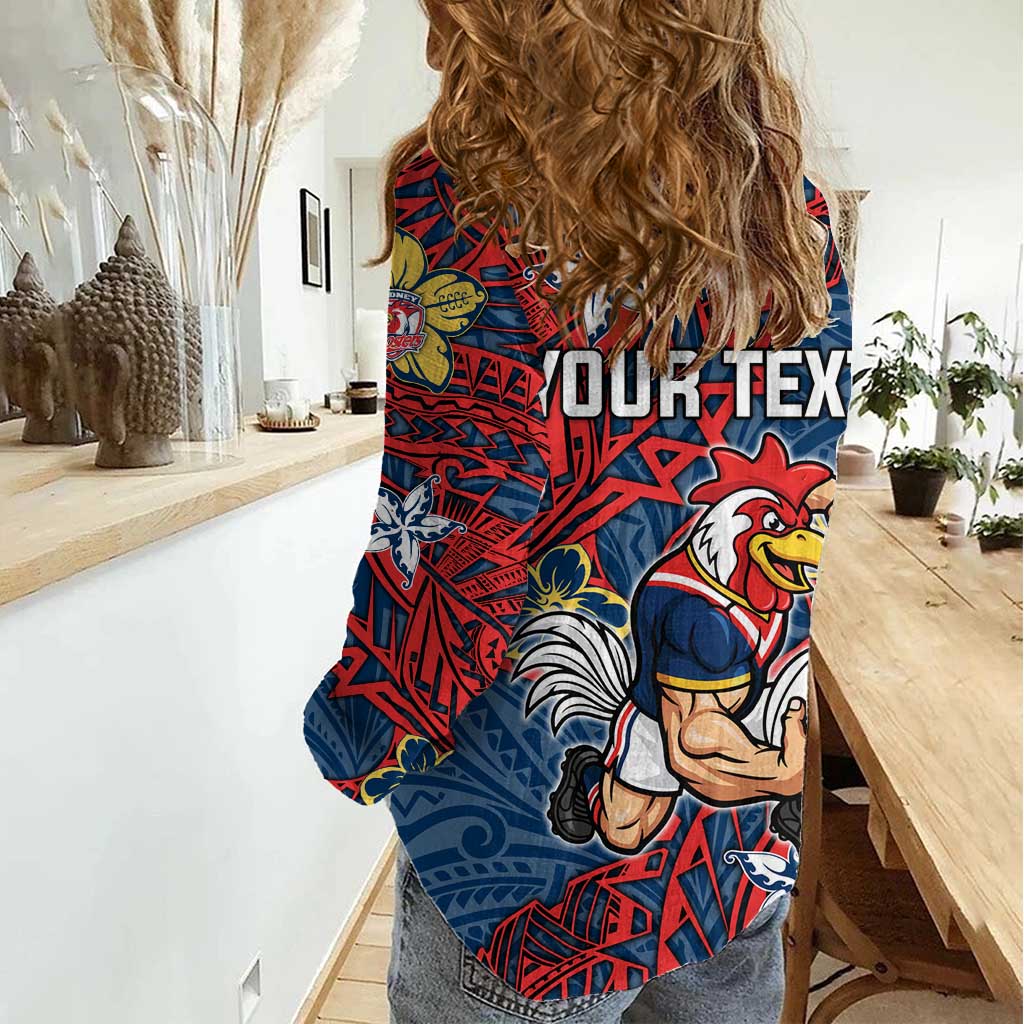 Personalised Sydney Roosters Women Casual Shirt Polynesian Tribal Pattern With Rugby Rooster Mascot Art