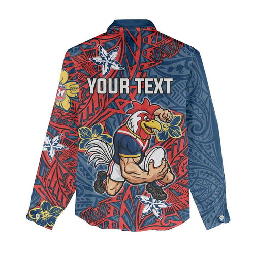 Personalised Sydney Roosters Women Casual Shirt Polynesian Tribal Pattern With Rugby Rooster Mascot Art