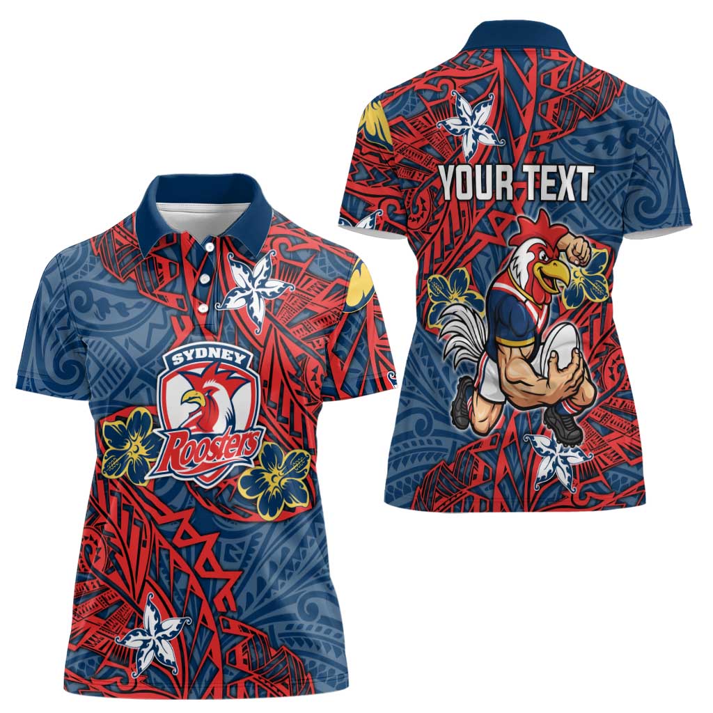 Personalised Sydney Roosters Women Polo Shirt Polynesian Tribal Pattern With Rugby Rooster Mascot Art