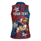 Personalised Sydney Roosters Women Sleeveless Polo Shirt Polynesian Tribal Pattern With Rugby Rooster Mascot Art