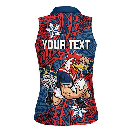 Personalised Sydney Roosters Women Sleeveless Polo Shirt Polynesian Tribal Pattern With Rugby Rooster Mascot Art