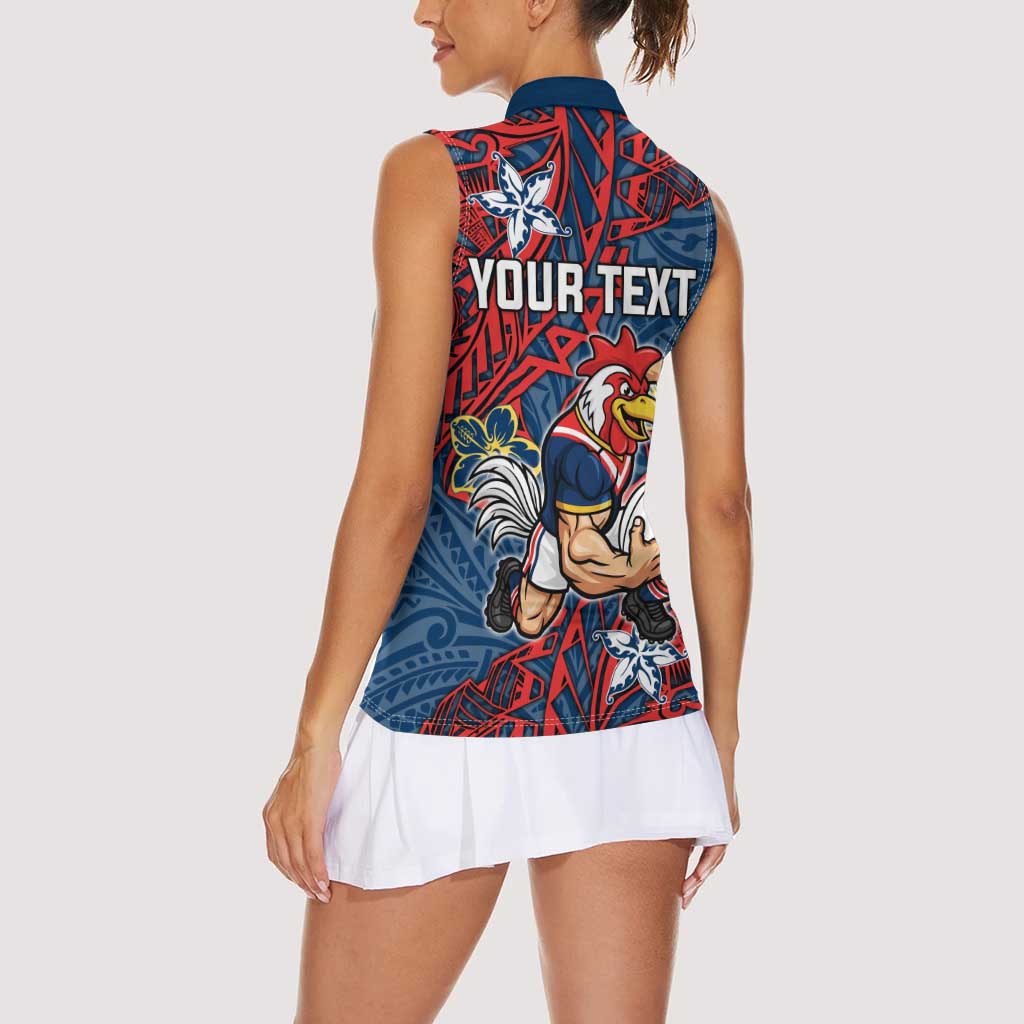 Personalised Sydney Roosters Women Sleeveless Polo Shirt Polynesian Tribal Pattern With Rugby Rooster Mascot Art