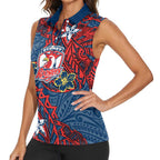 Personalised Sydney Roosters Women Sleeveless Polo Shirt Polynesian Tribal Pattern With Rugby Rooster Mascot Art