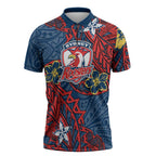 Personalised Sydney Roosters Zipper Polo Shirt Polynesian Tribal Pattern With Rugby Rooster Mascot Art