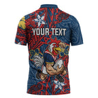 Personalised Sydney Roosters Zipper Polo Shirt Polynesian Tribal Pattern With Rugby Rooster Mascot Art