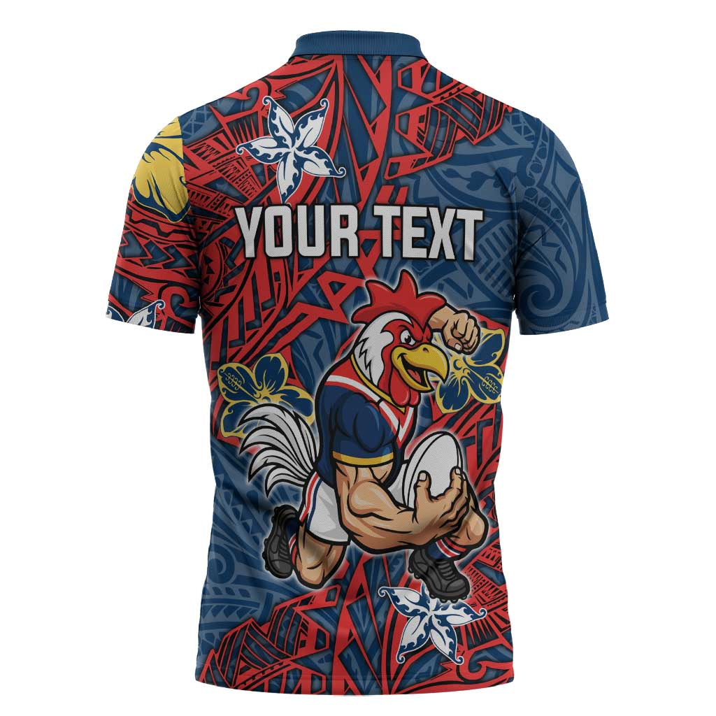 Personalised Sydney Roosters Zipper Polo Shirt Polynesian Tribal Pattern With Rugby Rooster Mascot Art