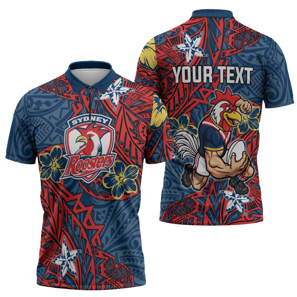 Personalised Sydney Roosters Zipper Polo Shirt Polynesian Tribal Pattern With Rugby Rooster Mascot Art