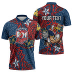 Personalised Sydney Roosters Zipper Polo Shirt Polynesian Tribal Pattern With Rugby Rooster Mascot Art