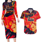Personalized Adelaide Crows Couples Matching Long Sleeve Bodycon Dress and Hawaiian Shirt Australian Graffiti Paint Splatter - Abstract Geometric