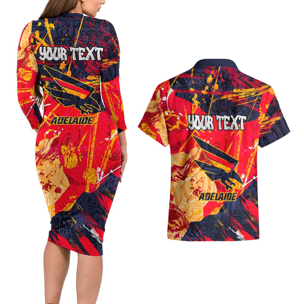 Personalized Adelaide Crows Couples Matching Long Sleeve Bodycon Dress and Hawaiian Shirt Australian Graffiti Paint Splatter - Abstract Geometric