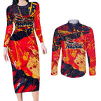 Personalized Adelaide Crows Couples Matching Long Sleeve Bodycon Dress and Long Sleeve Button Shirt Australian Graffiti Paint Splatter - Abstract Geometric