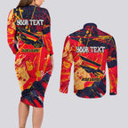 Personalized Adelaide Crows Couples Matching Long Sleeve Bodycon Dress and Long Sleeve Button Shirt Australian Graffiti Paint Splatter - Abstract Geometric
